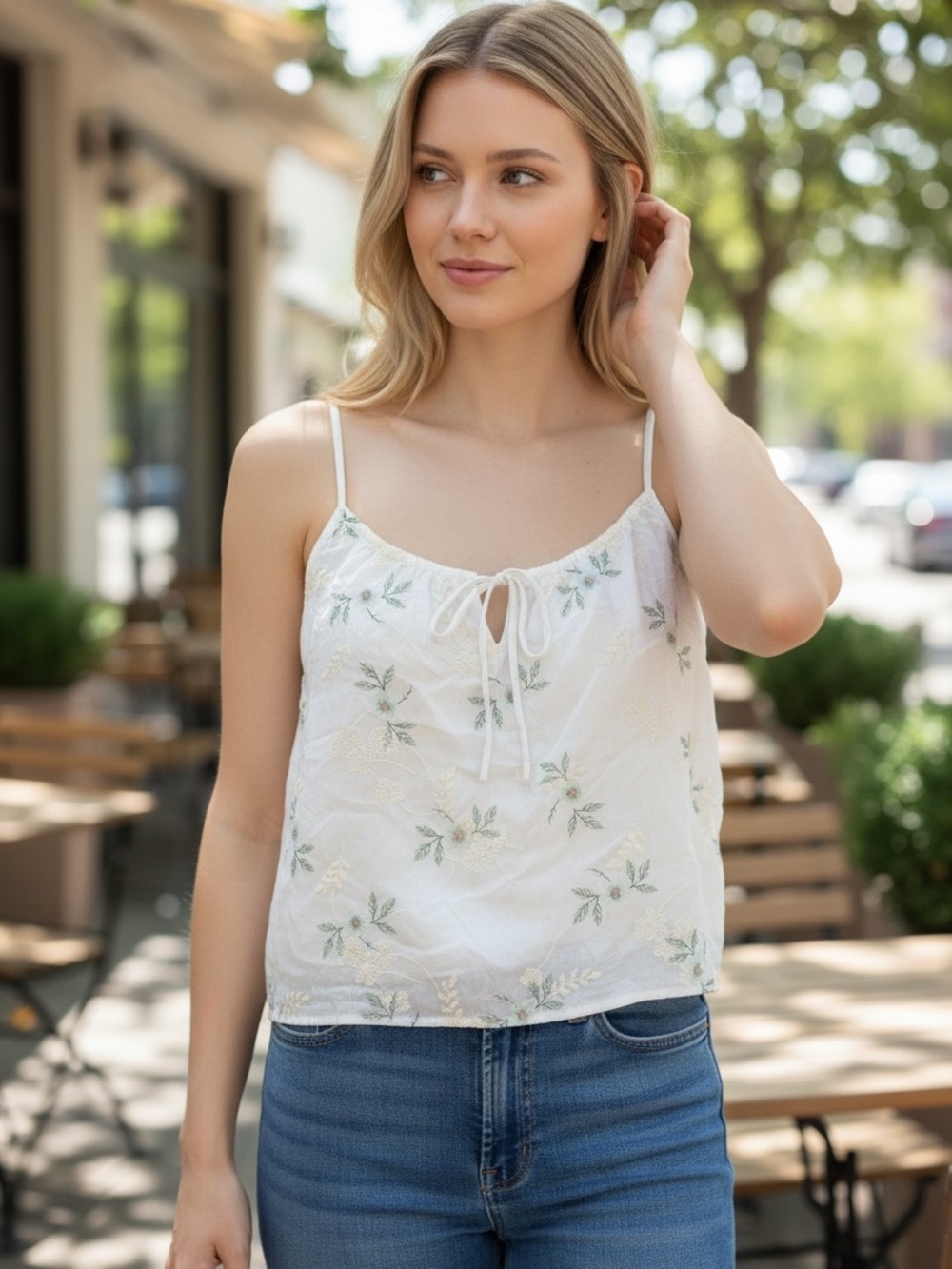 Kirious Los Angeles Embroidered Tie Front Cami